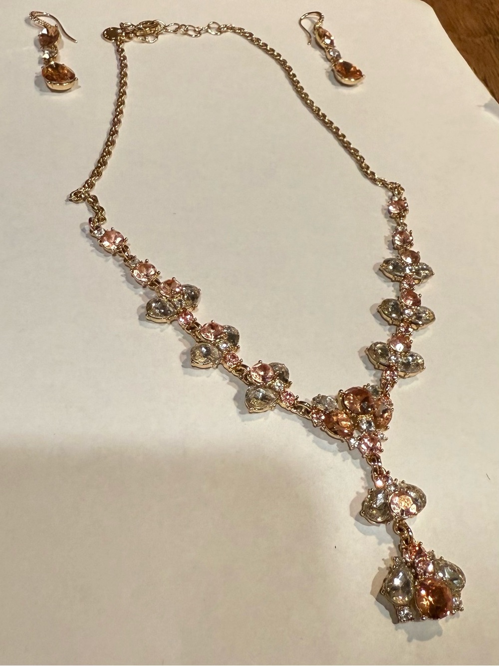 Macy’s Rose Gold Pink Crystal Drop Necklace and Earring Set